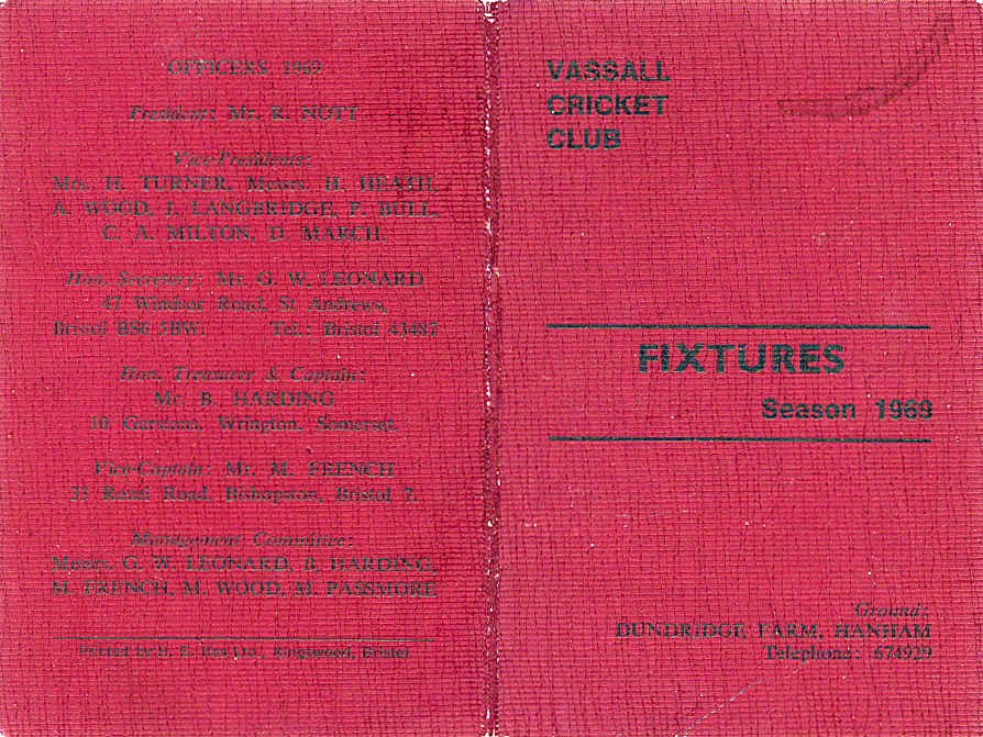 Vassall cricket 1969 - fixtures